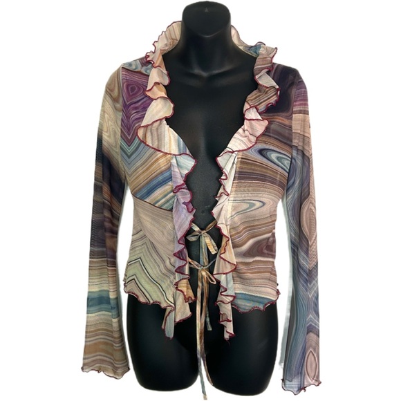 SHEIN Jackets & Blazers - SHEIN Multicolor Sheer Mesh Ruffled Shrug Jacket